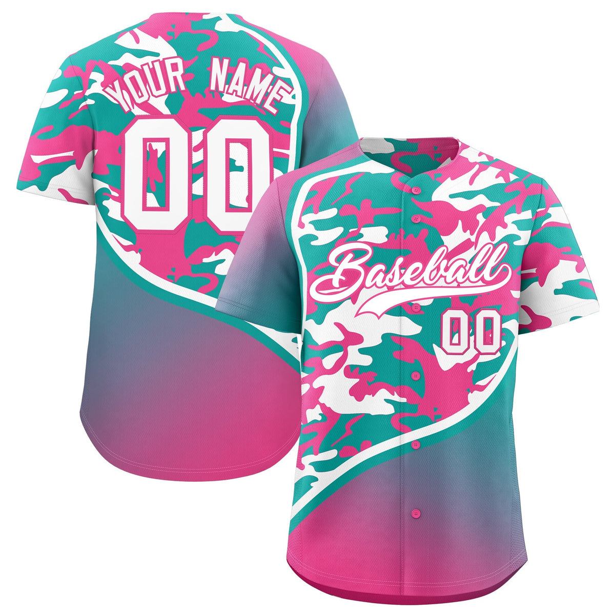 Custom Aqua White Pink Camo Gradient Fashion Baseball Jersey | Perfect for Training,Sublimation Printed & Stitched,Add Name and Numbern,Perfect for Teams | KXKSHOP