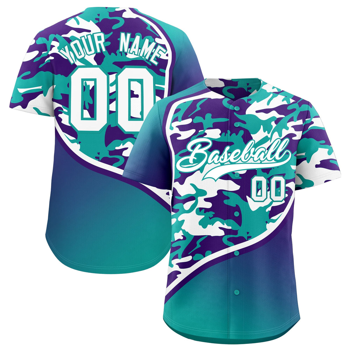 Custom Aqua Purple White Camo Gradient Fashion Baseball Jersey | Perfect for Training,Sublimation Printed & Stitched,Add Name and Numbern,Perfect for Teams | KXKSHOP