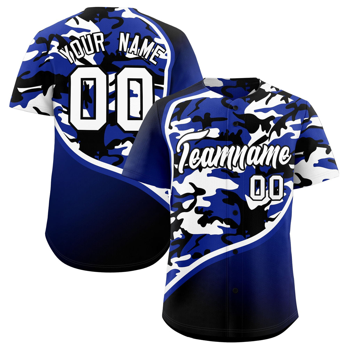 Custom Royal Blue Black White Camo Gradient Fashion Baseball Jersey | Perfect for Training,Sublimation Printed &amp; Stitched,Add Name and Numbern,Perfect for Teams | KXKSHOP