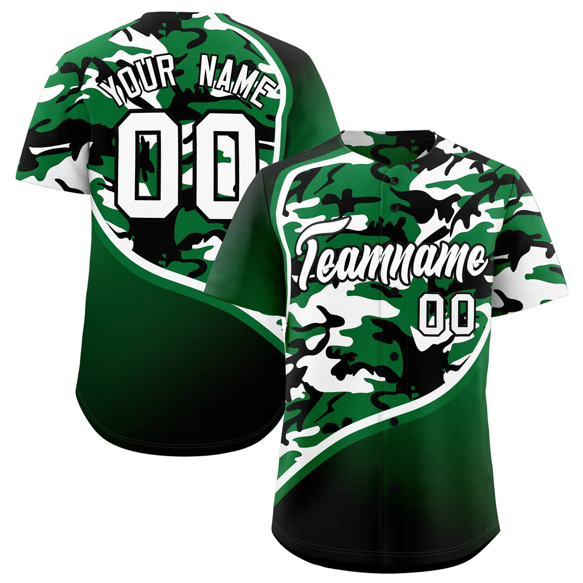 Custom Kelly Green White Black Camo Gradient Fashion Baseball Jersey | Perfect for Training,Sublimation Printed &amp; Stitched,Add Name and Numbern,Perfect for Teams | KXKSHOP