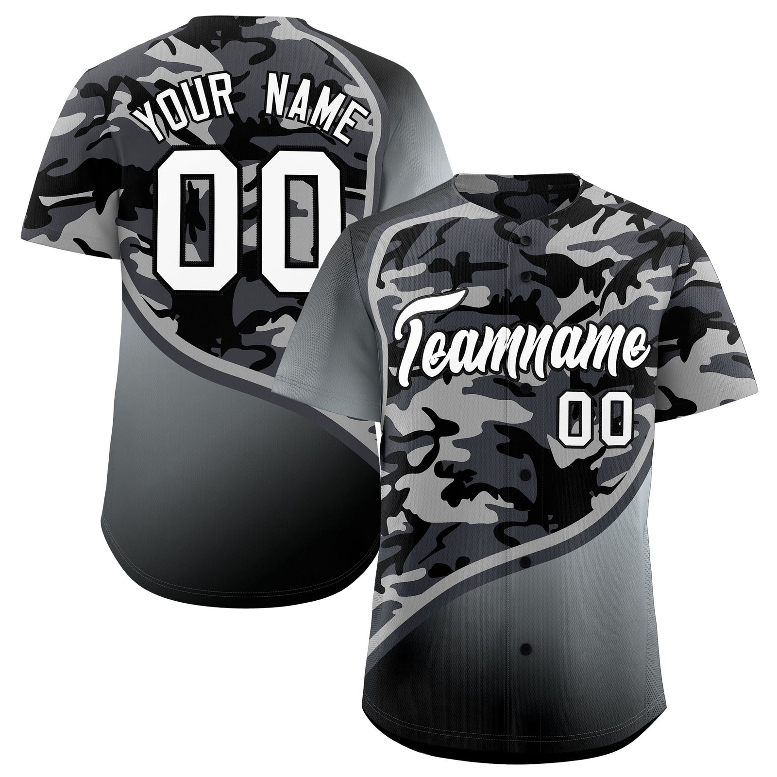 Custom Dark Gray Black Silver Camo Gradient Fashion Baseball Jersey | Perfect for Training,Sublimation Printed & Stitched,Add Name and Numbern,Perfect for Teams | KXKSHOP