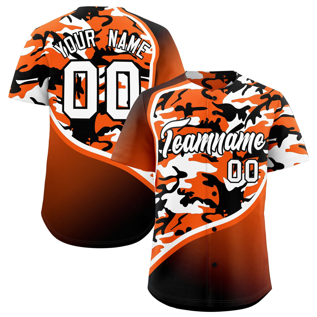 Custom Orange White Black Camo Gradient Fashion Baseball Jersey | Perfect for Training,Sublimation Printed & Stitched,Add Name and Numbern,Perfect for Teams | KXKSHOP