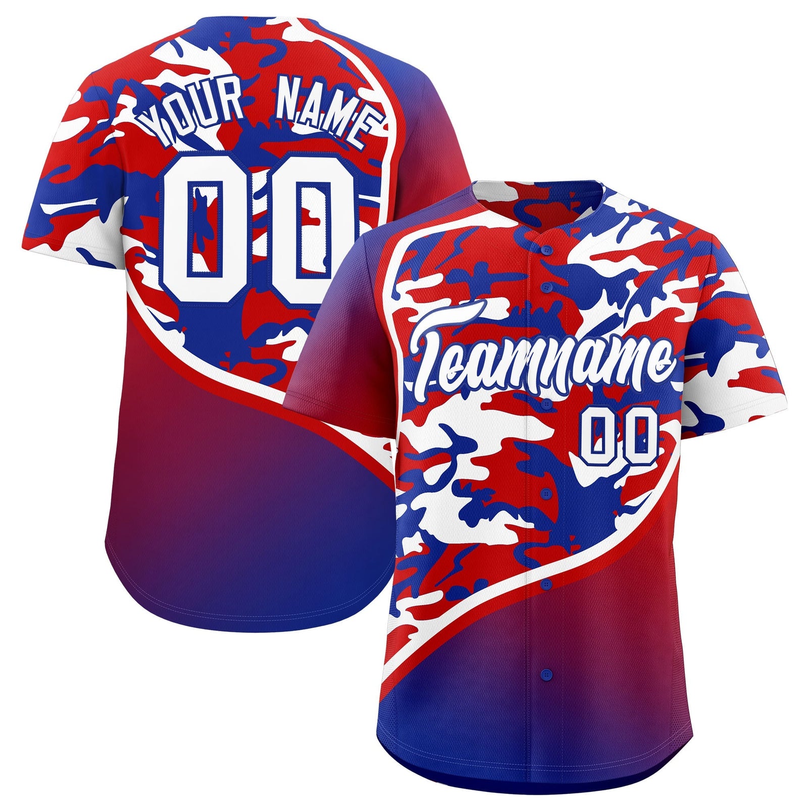 Custom Red White Royal Blue Camo Gradient Fashion Baseball Jersey | Perfect for Training,Sublimation Printed & Stitched,Add Name and Numbern,Perfect for Teams | KXKSHOP