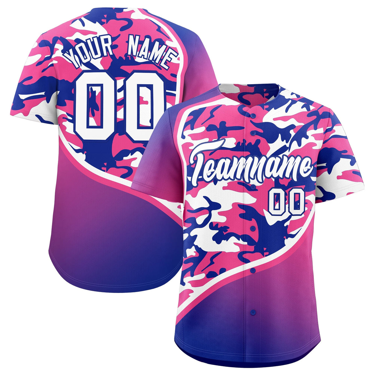 Custom Pink Royal Blue White Camo Gradient Fashion Baseball Jersey | Perfect for Training,Sublimation Printed &amp; Stitched,Add Name and Numbern,Perfect for Teams | KXKSHOP