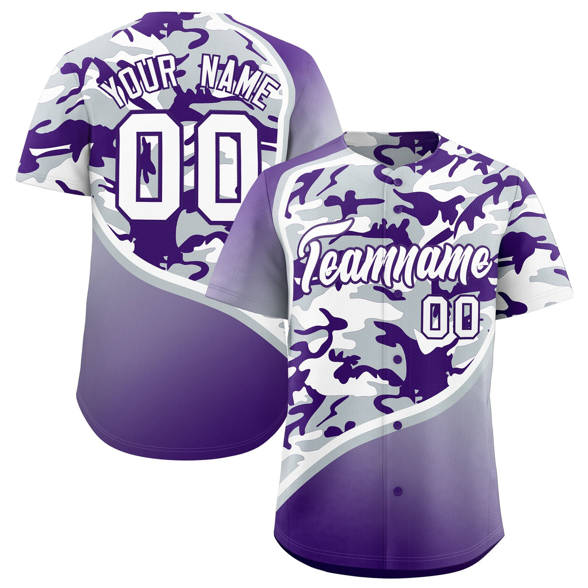 Custom Silver Purple White Camo Gradient Fashion Baseball Jersey | Perfect for Training,Sublimation Printed &amp; Stitched,Add Name and Numbern,Perfect for Teams | KXKSHOP
