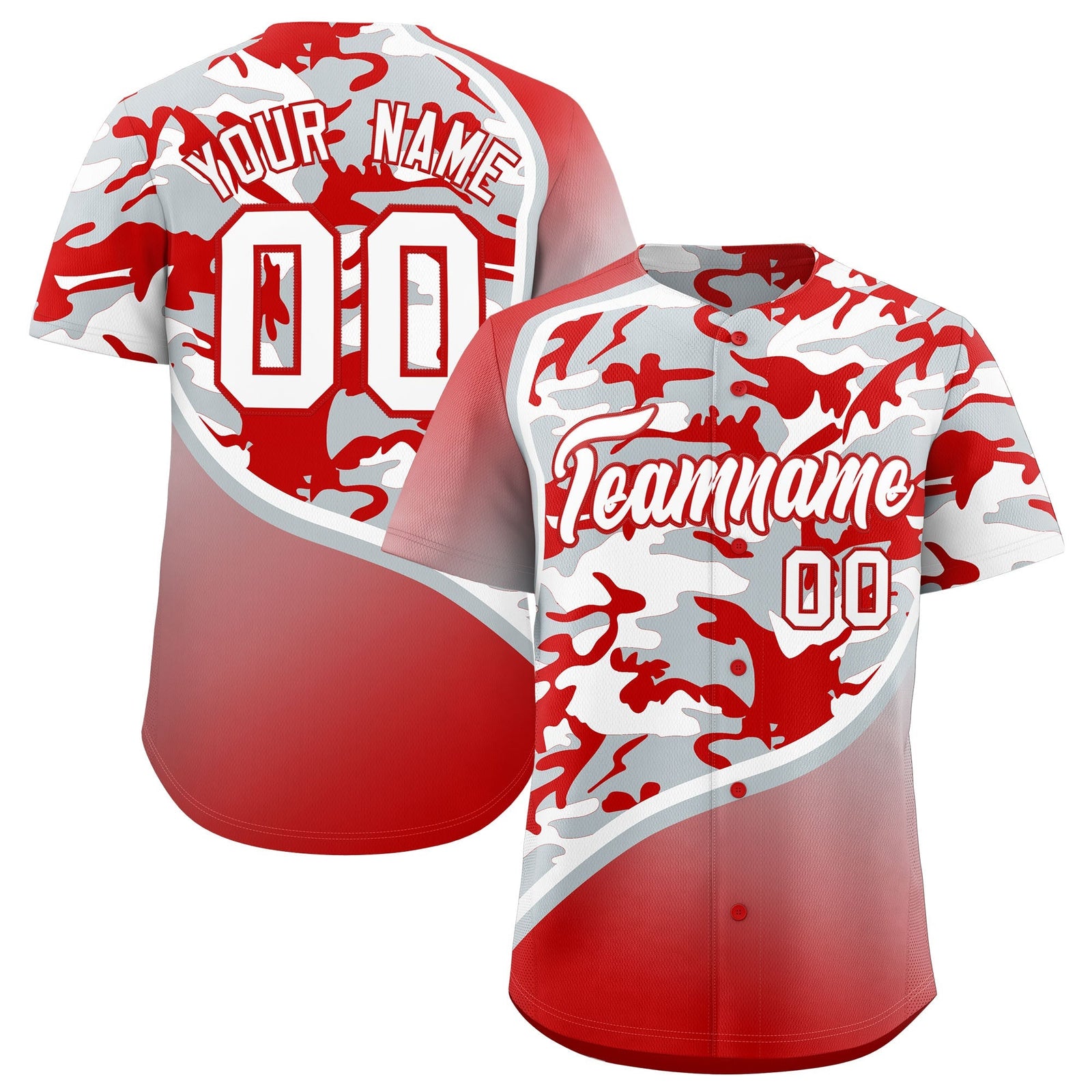 Custom Silver Red White Camo Gradient Fashion Baseball Jersey | Perfect for Training,Sublimation Printed & Stitched,Add Name and Numbern,Perfect for Teams | KXKSHOP