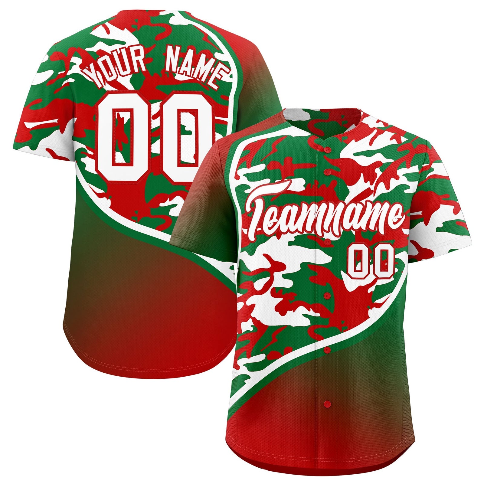 Custom Kelly Green Red White Camo Gradient Fashion Baseball Jersey | Perfect for Training,Sublimation Printed & Stitched,Add Name and Numbern,Perfect for Teams | KXKSHOP