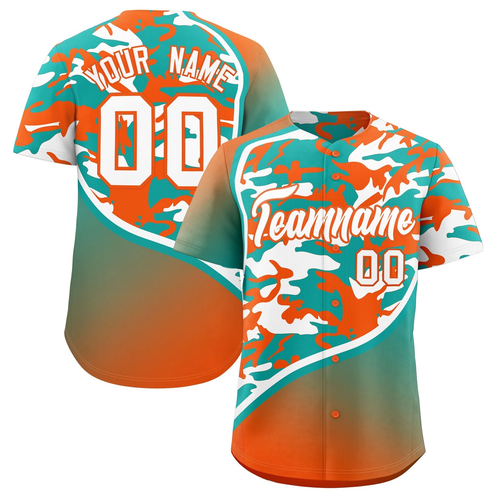 Custom Aqua White Orange Camo Gradient Fashion Baseball Jersey | Perfect for Training,Sublimation Printed & Stitched,Add Name and Numbern,Perfect for Teams | KXKSHOP
