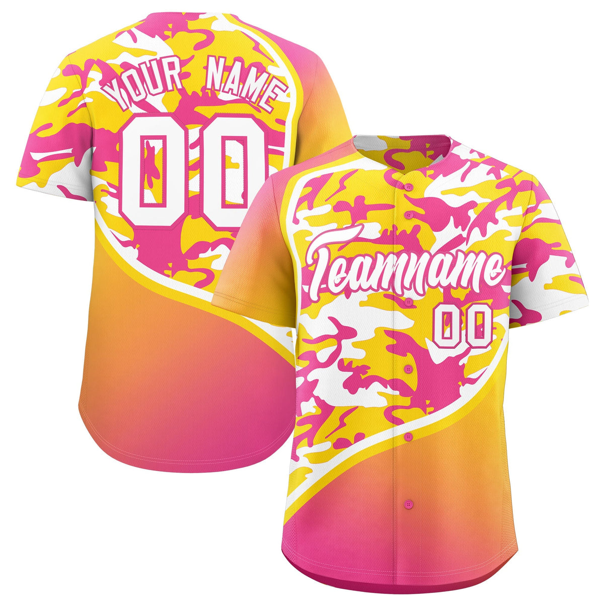 Custom Gold Pink White Camo Gradient Fashion Baseball Jersey | Perfect for Training,Sublimation Printed & Stitched,Add Name and Numbern,Perfect for Teams | KXKSHOP