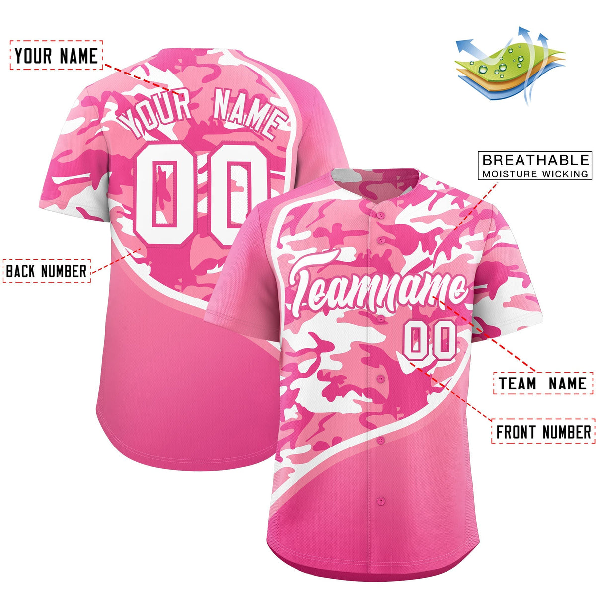 Custom Light Pink Pink White Camo Gradient Fashion Baseball Jersey | Perfect for Training,Sublimation Printed & Stitched,Add Name and Numbern,Perfect for Teams | KXKSHOP