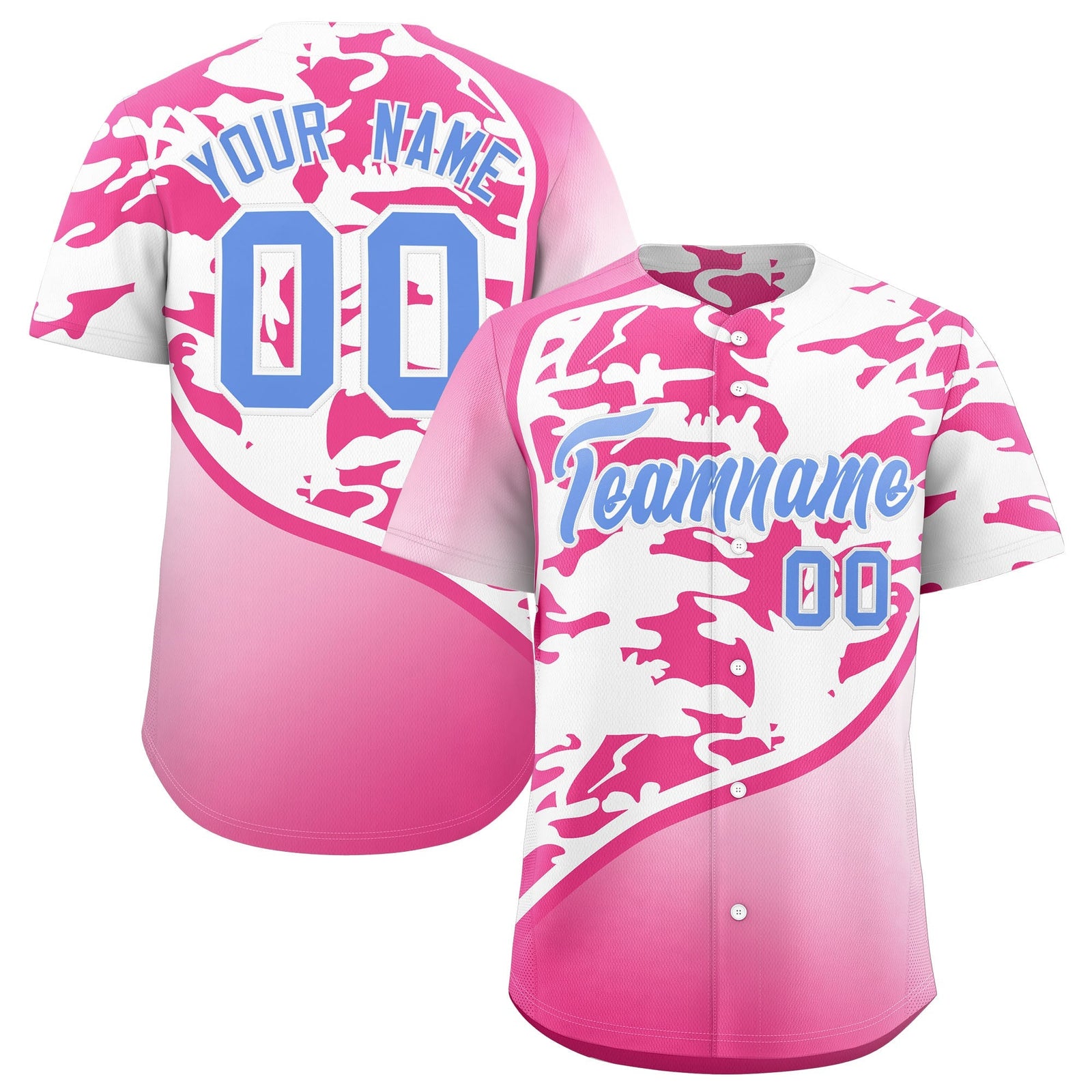 Custom White Pink Light Blue Camo Gradient Fashion Baseball Jersey | Perfect for Training,Sublimation Printed & Stitched,Add Name and Numbern,Perfect for Teams | KXKSHOP