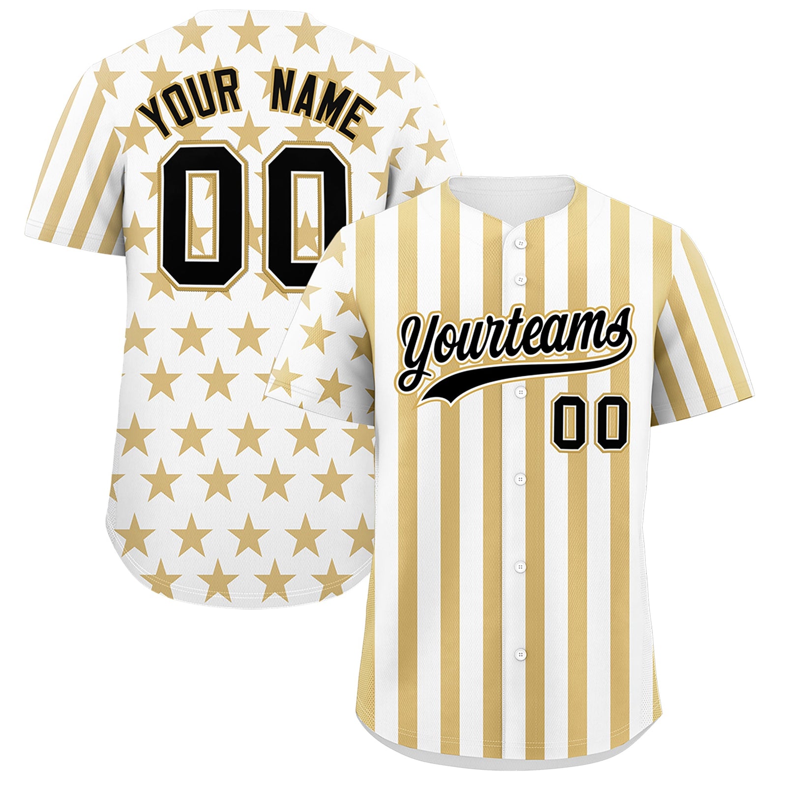 Custom White Old Gold American Flag Graffiti Pattern Baseball Jersey| KXKSHOP