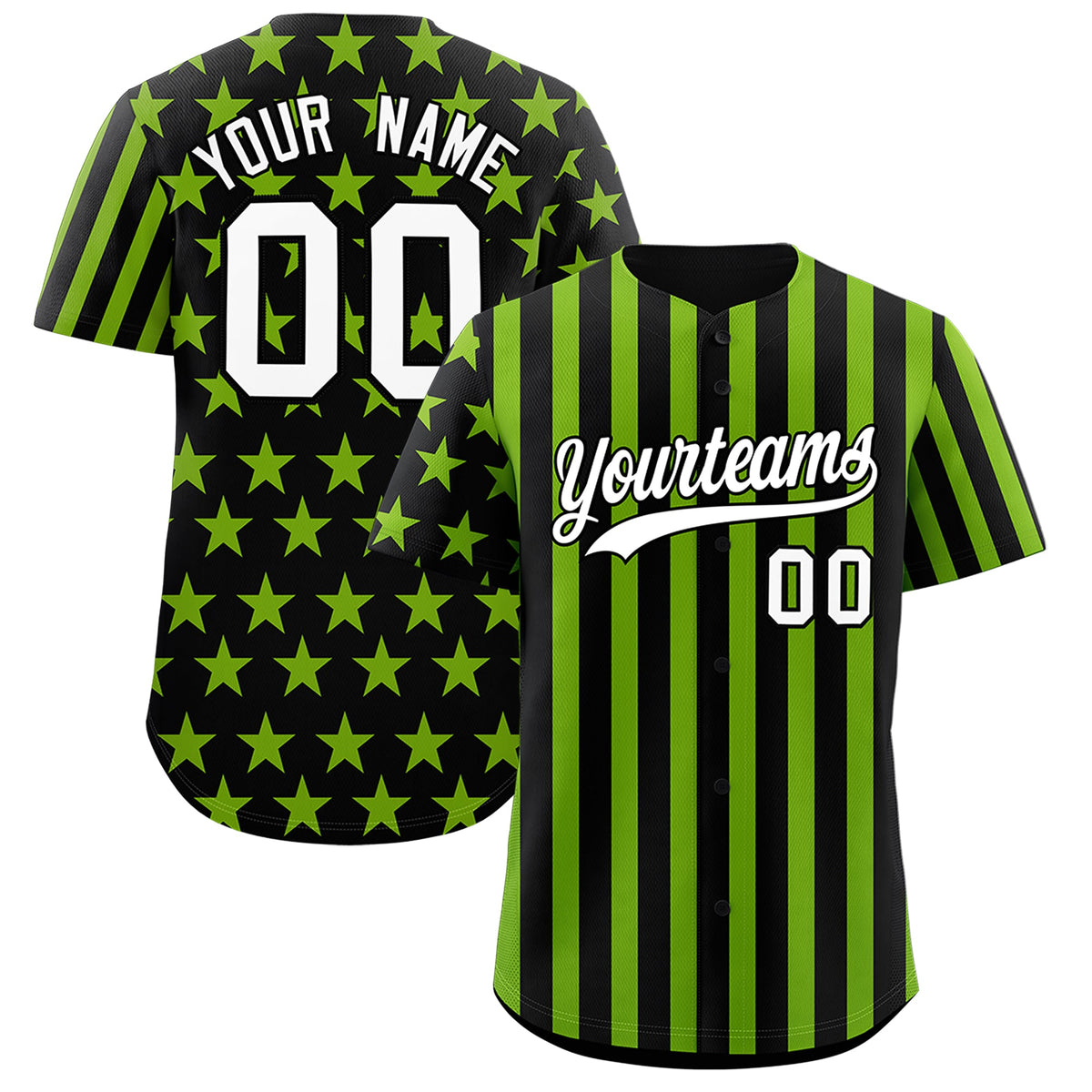 Custom Black Neon Green American Flag Graffiti Pattern Baseball Jersey| KXKSHOP