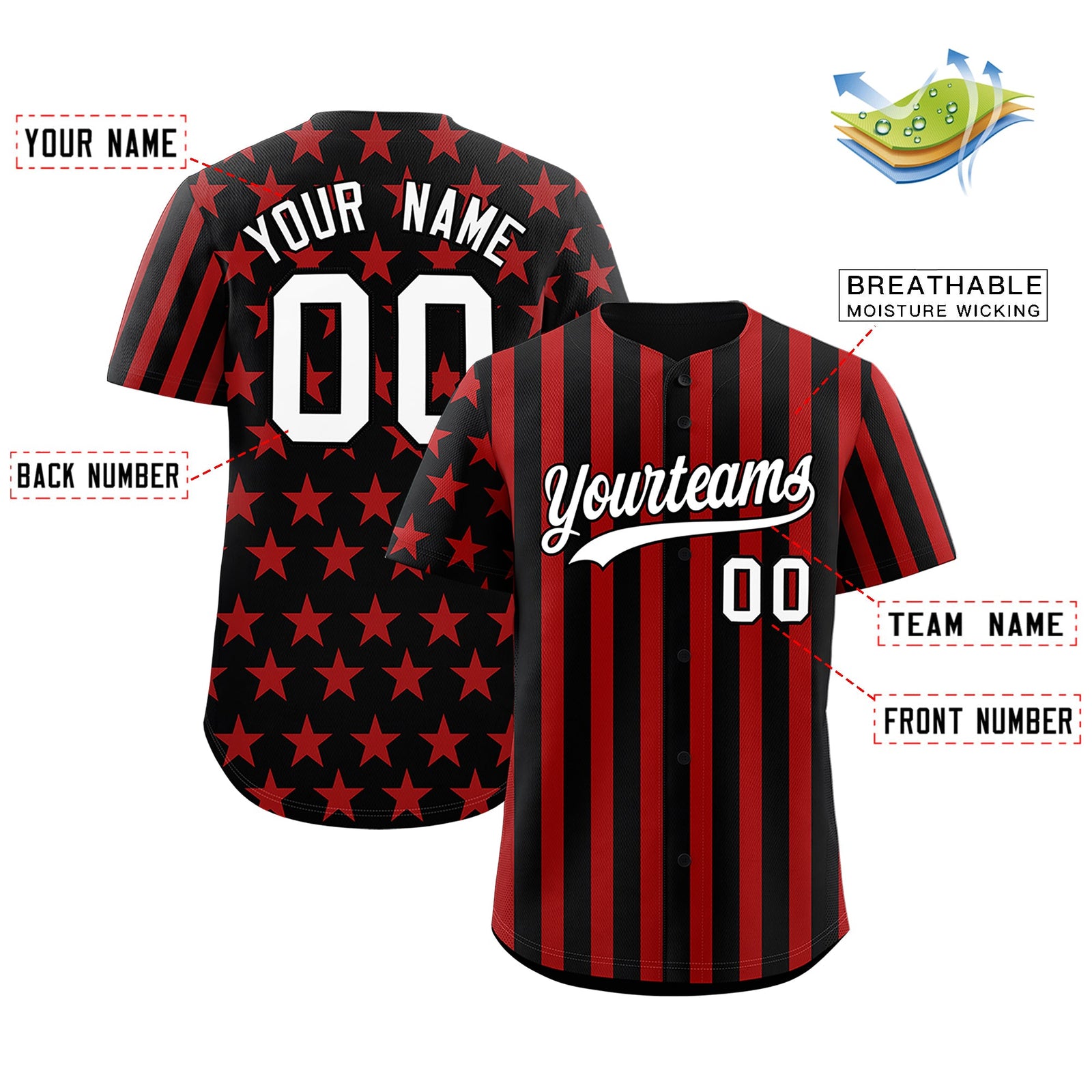 Custom Black Red American Flag Graffiti Pattern Baseball Jersey| KXKSHOP
