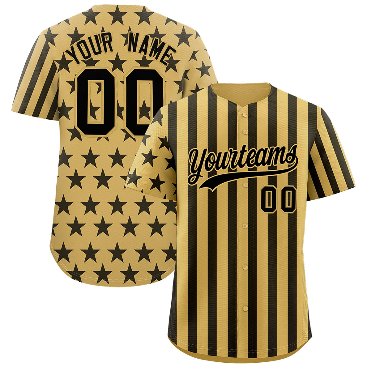 Custom Old Gold Black American Flag Graffiti Pattern Baseball Jersey| KXKSHOP