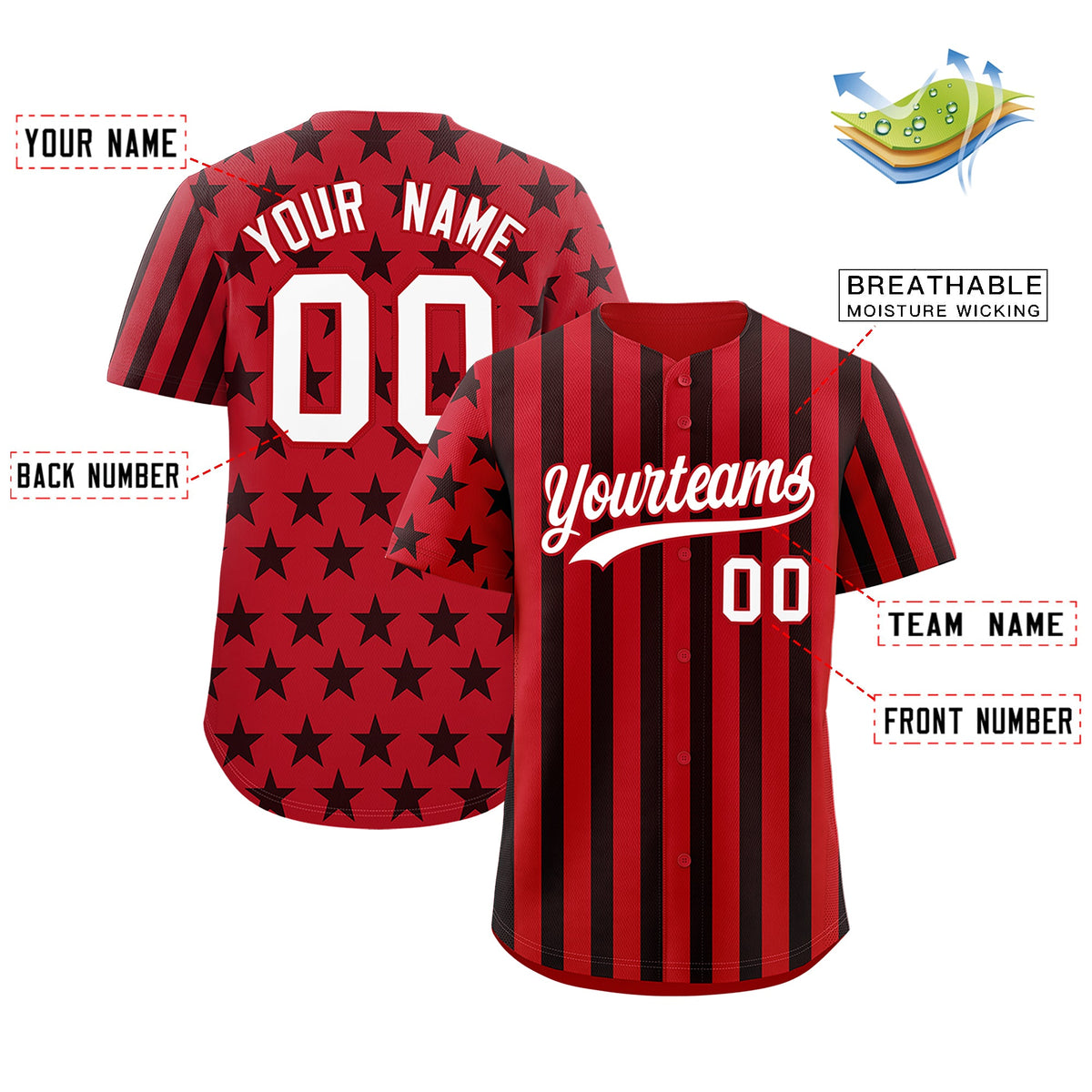 Custom Red Black American Flag Graffiti Pattern Baseball Jersey| KXKSHOP