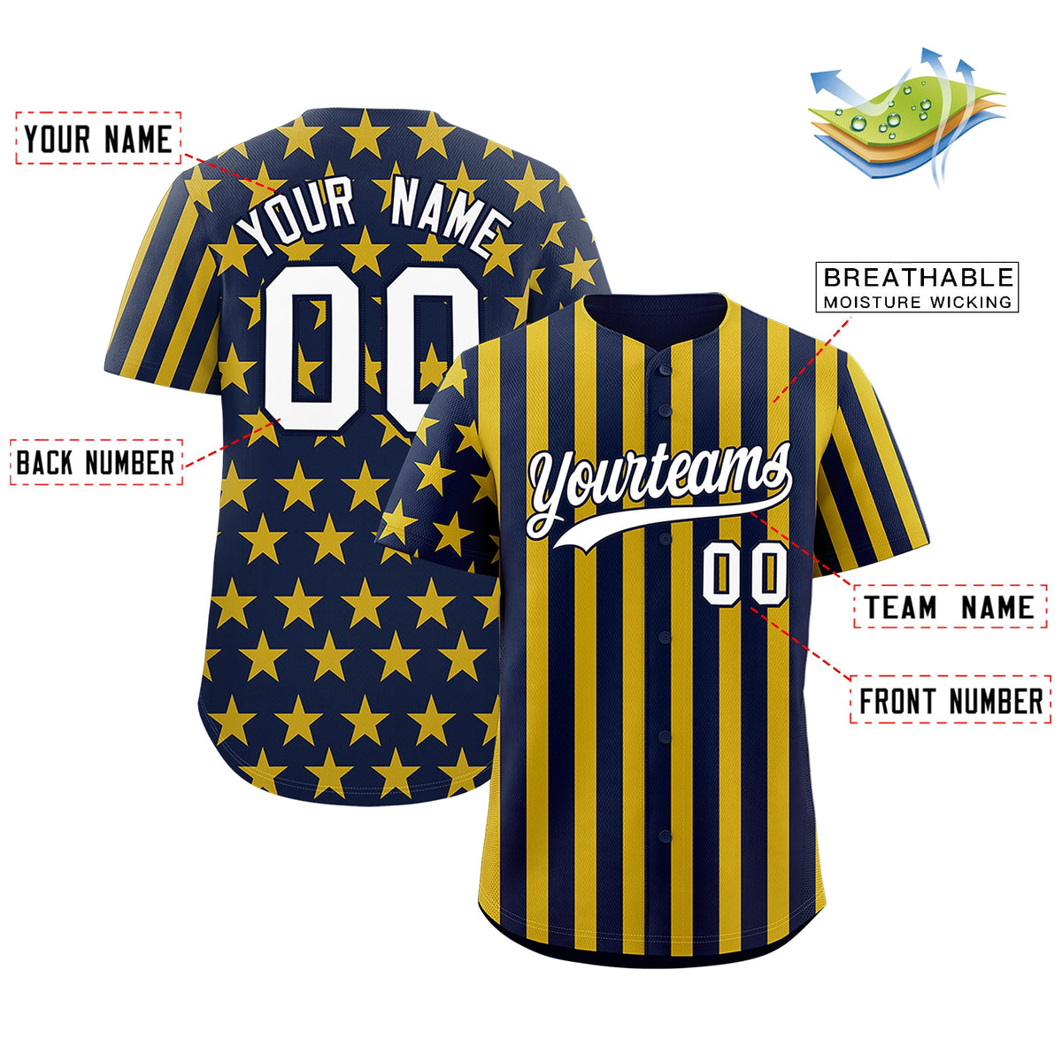 Custom Gold Navy American Flag Graffiti Pattern Baseball Jersey| KXKSHOP