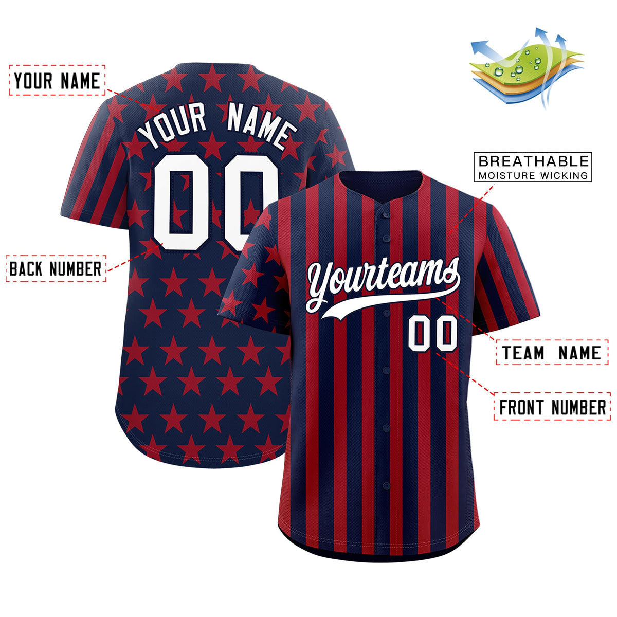 Custom Navy Red White American Flag Graffiti Pattern Baseball Jersey| KXKSHOP