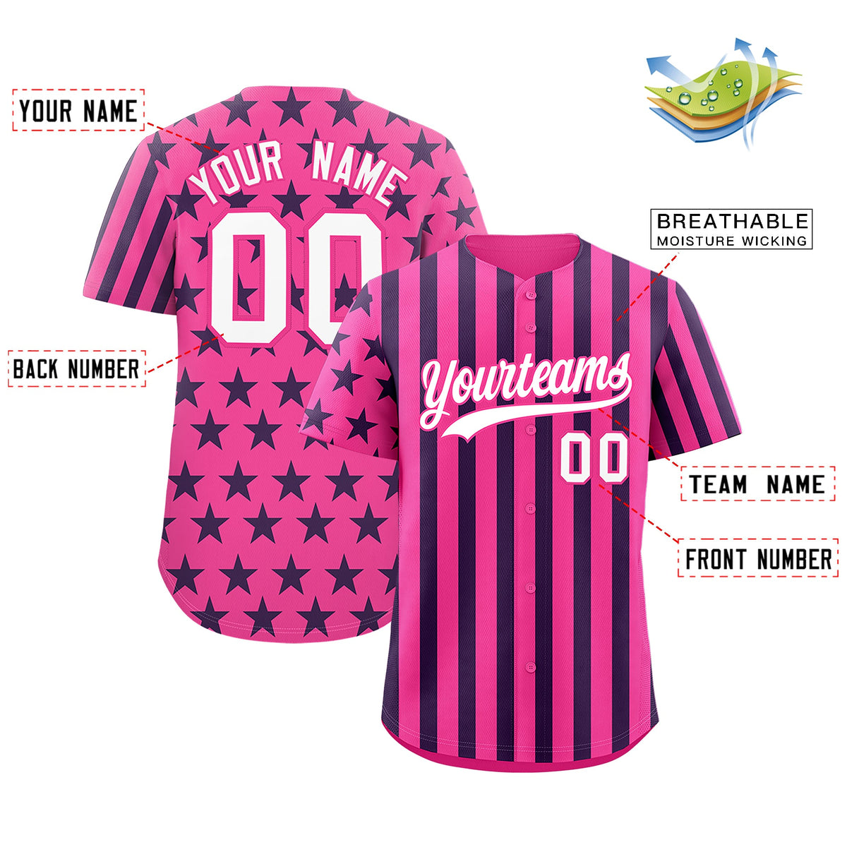 Custom Pink White Navy American Flag Graffiti Pattern Baseball Jersey| KXKSHOP