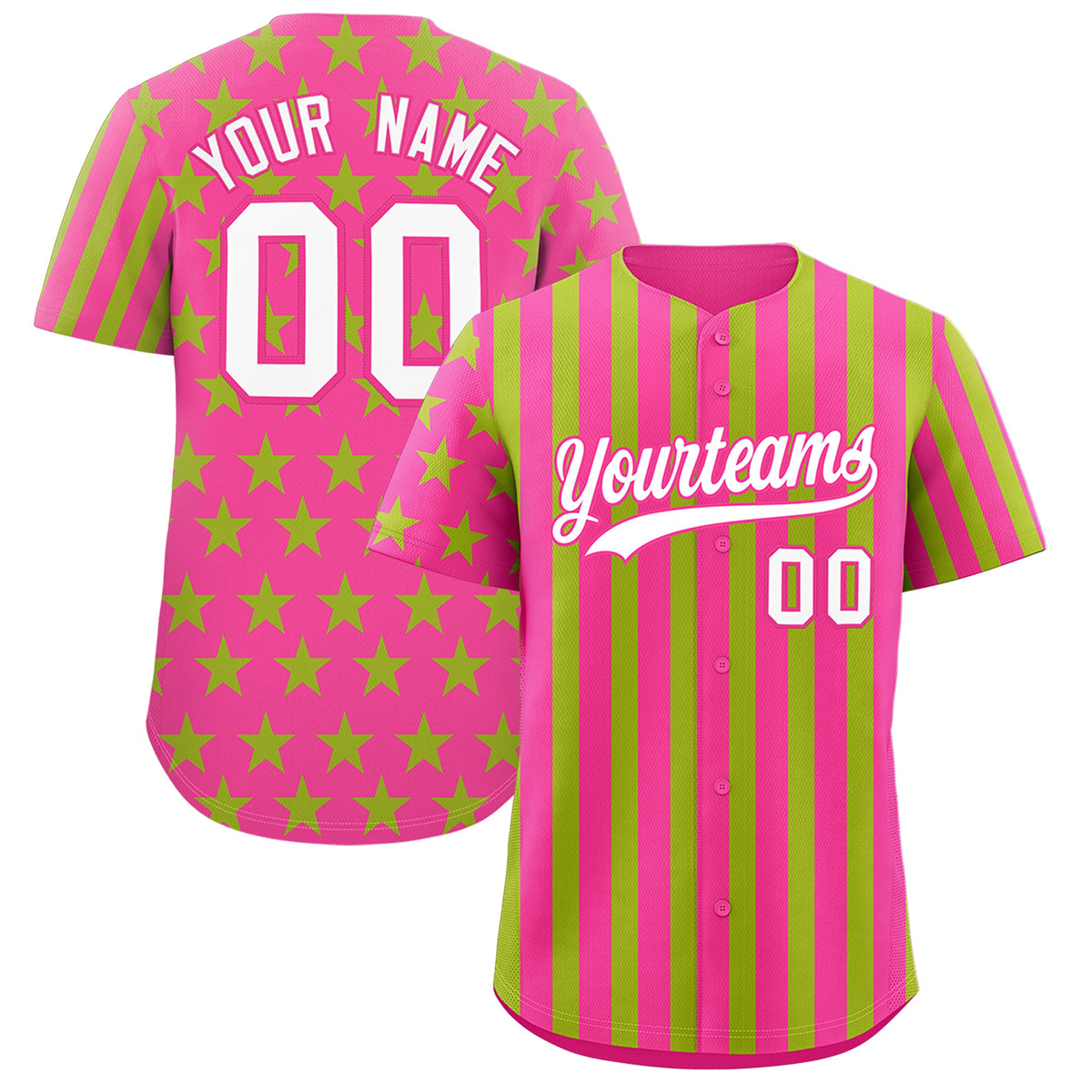 Custom Pink Neon Green American Flag Graffiti Pattern Baseball Jersey| KXKSHOP