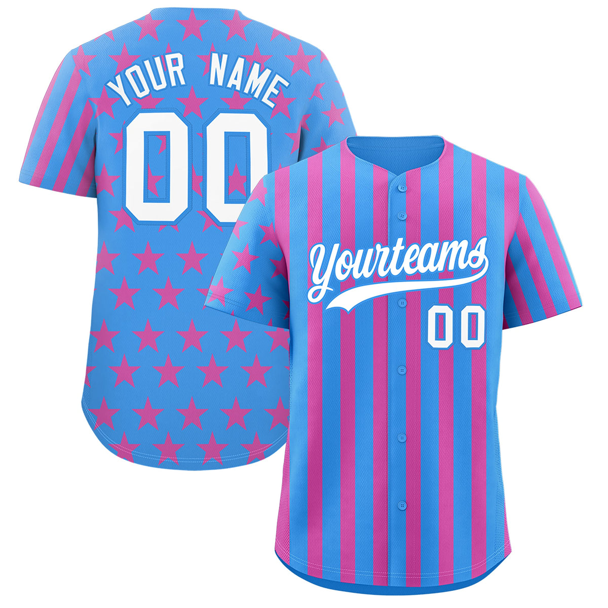 Custom Powder Blue Pink American Flag Graffiti Pattern Baseball Jersey| KXKSHOP