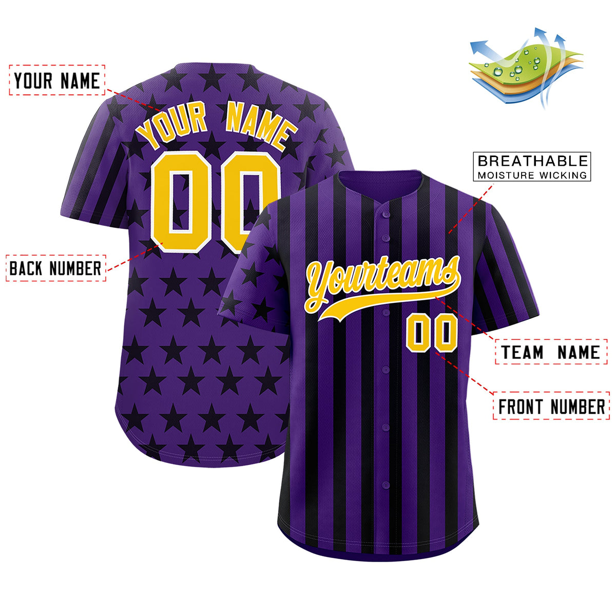 Custom Purple Black American Flag Graffiti Pattern Baseball Jersey| KXKSHOP