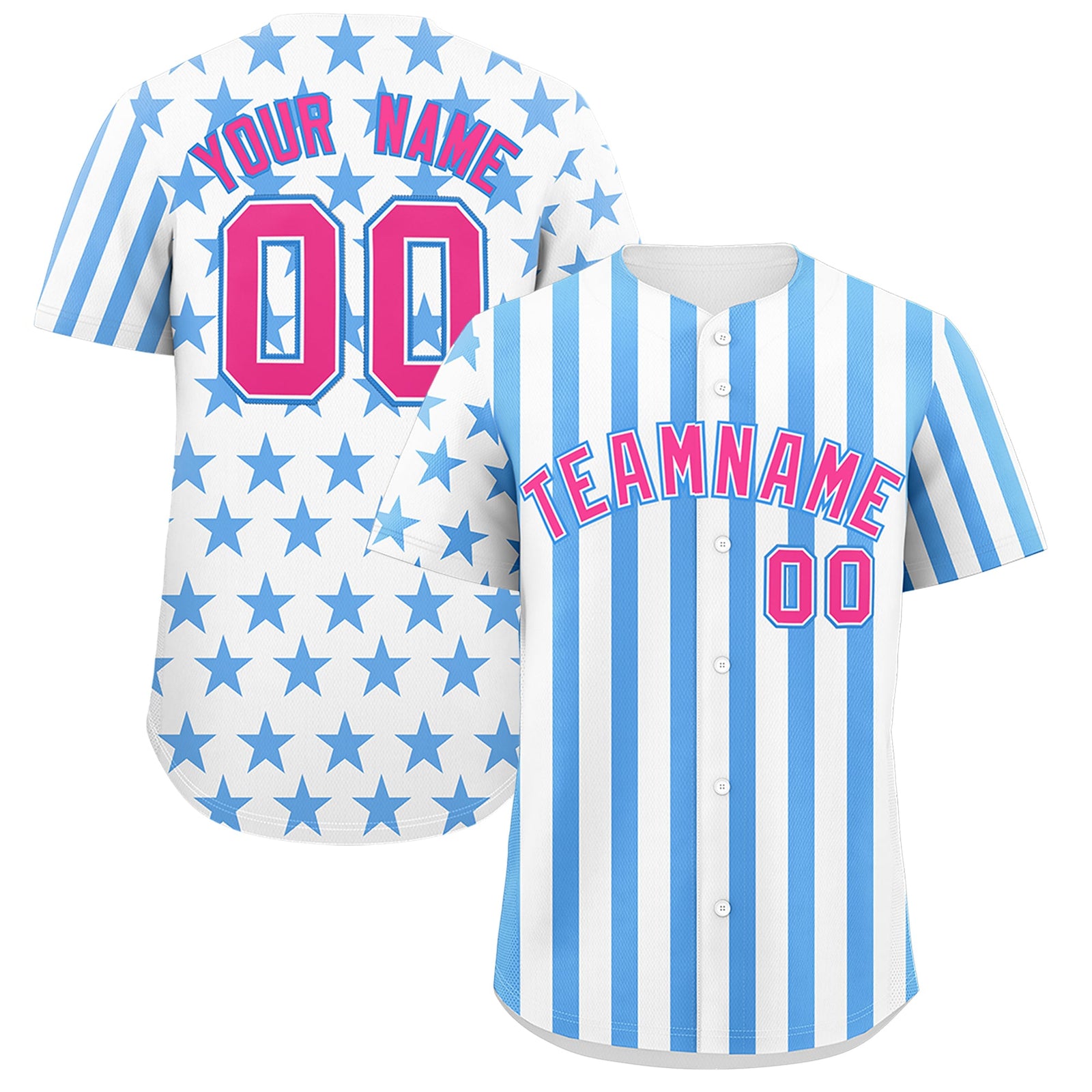 Custom White Powder Blue American Flag Graffiti Pattern Baseball Jersey| KXKSHOP