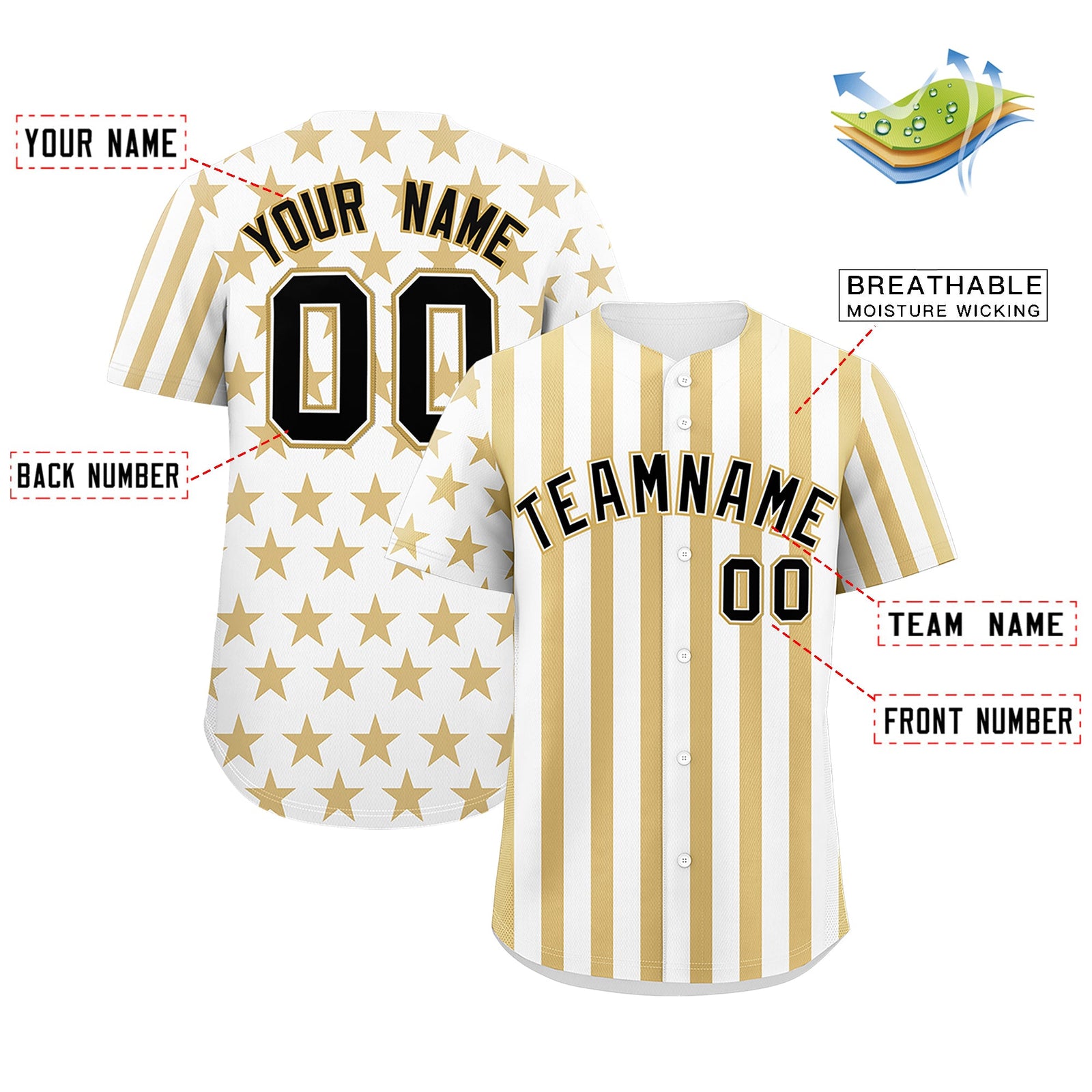 Custom White Old Gold American Flag Graffiti Pattern Baseball Jersey| KXKSHOP