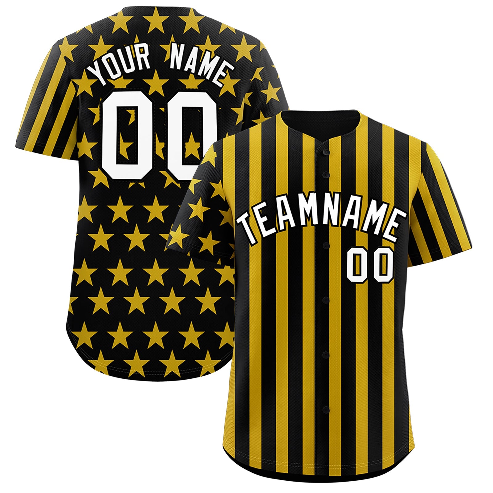 Custom Black Gold American Flag Graffiti Pattern Baseball Jersey| KXKSHOP
