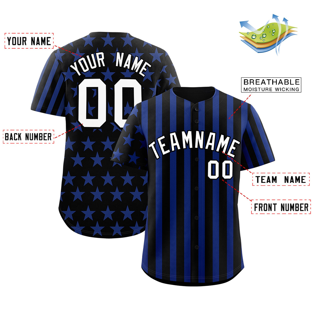 Custom Black Royal Blue American Flag Graffiti Pattern Baseball Jersey| KXKSHOP