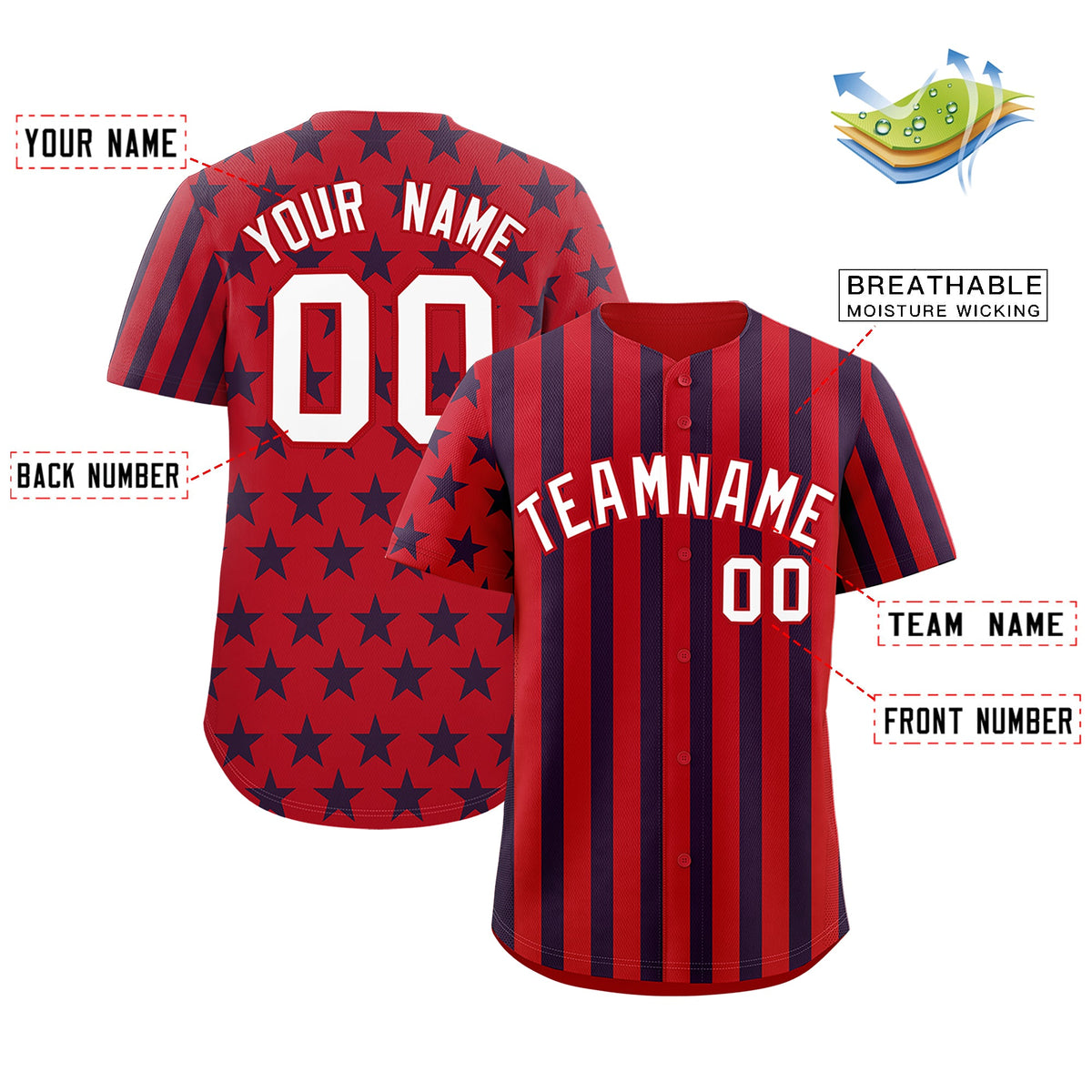 Custom Red Navy White American Flag Graffiti Pattern Baseball Jersey| KXKSHOP