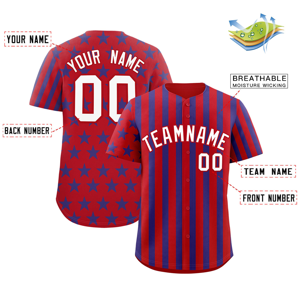 Custom Red Royal Blue American Flag Graffiti Pattern Baseball Jersey| KXKSHOP