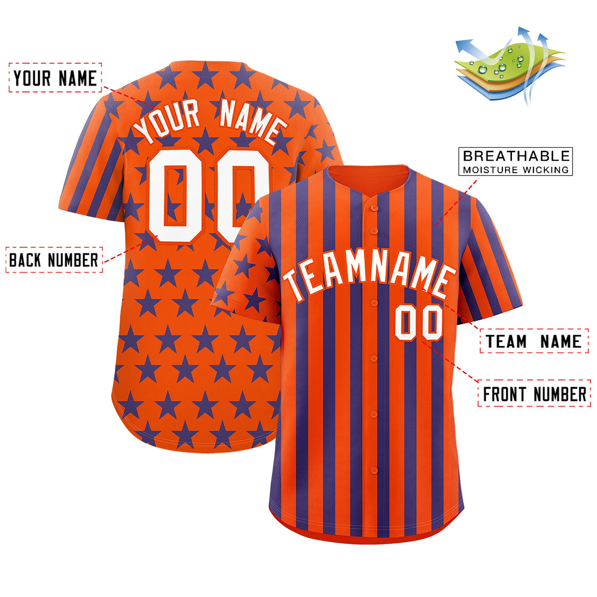 Custom Orange Royal Blue American Flag Graffiti Pattern Baseball Jersey| KXKSHOP