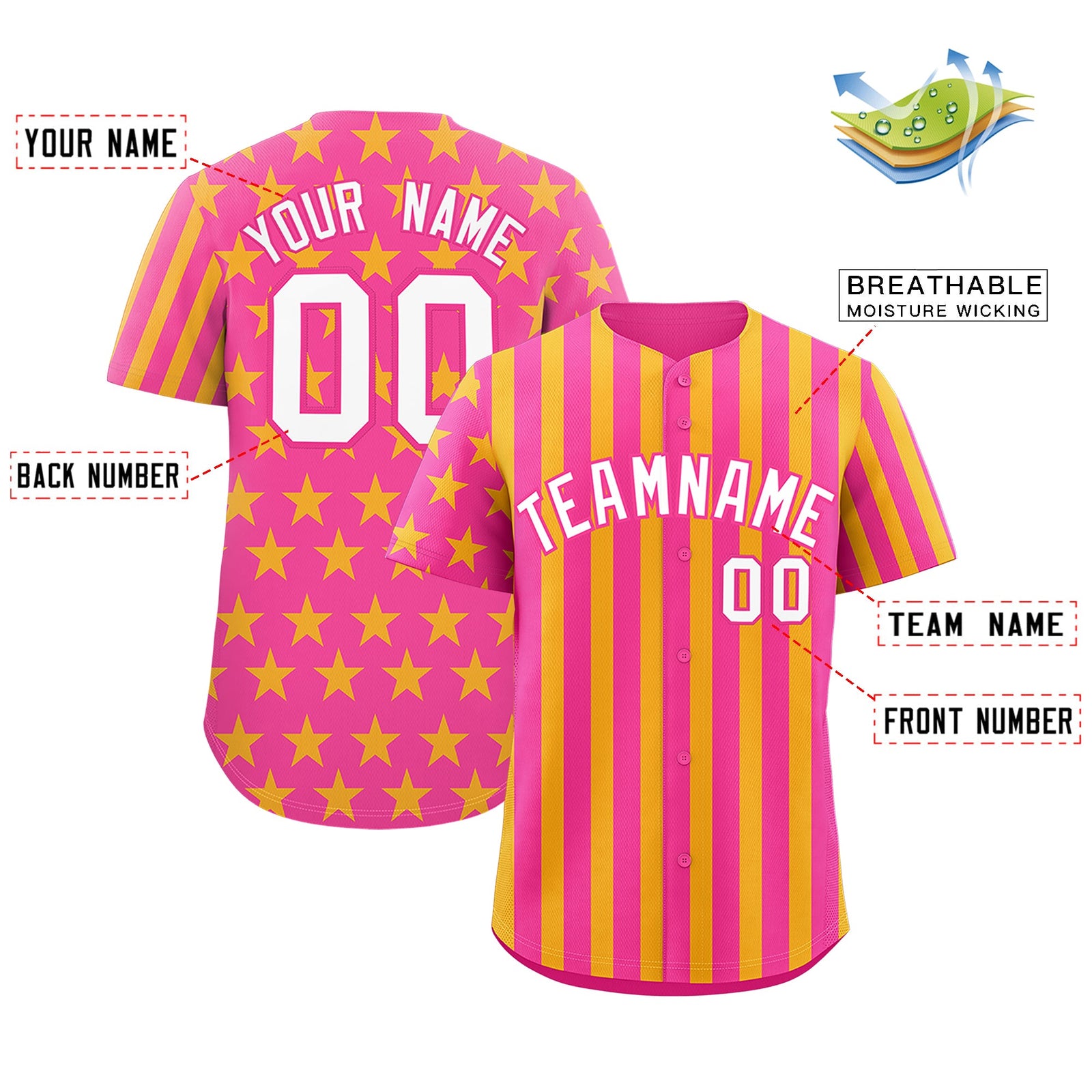 Custom Pink Gold American Flag Graffiti Pattern Baseball Jersey| KXKSHOP