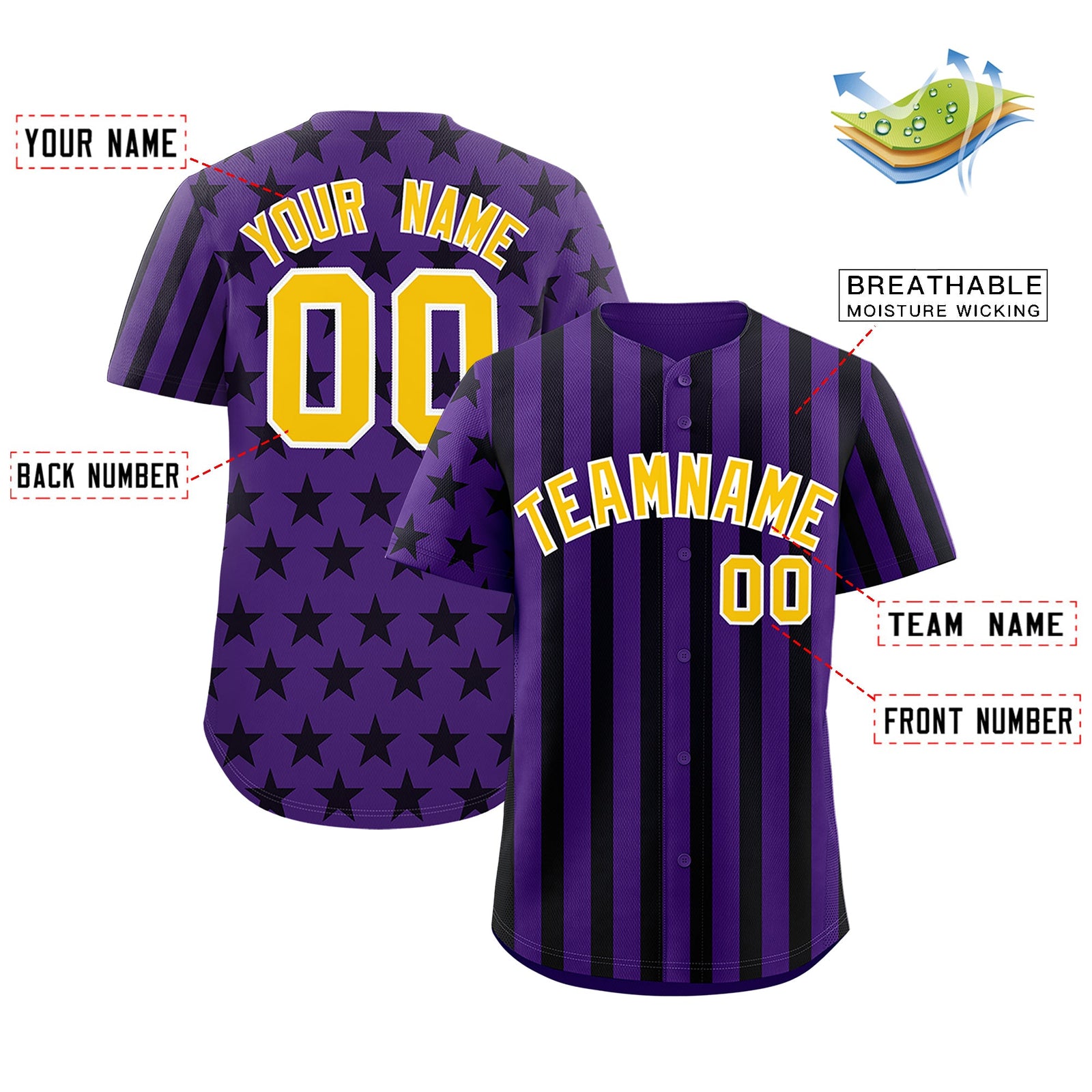 Custom Purple Black American Flag Graffiti Pattern Baseball Jersey| KXKSHOP