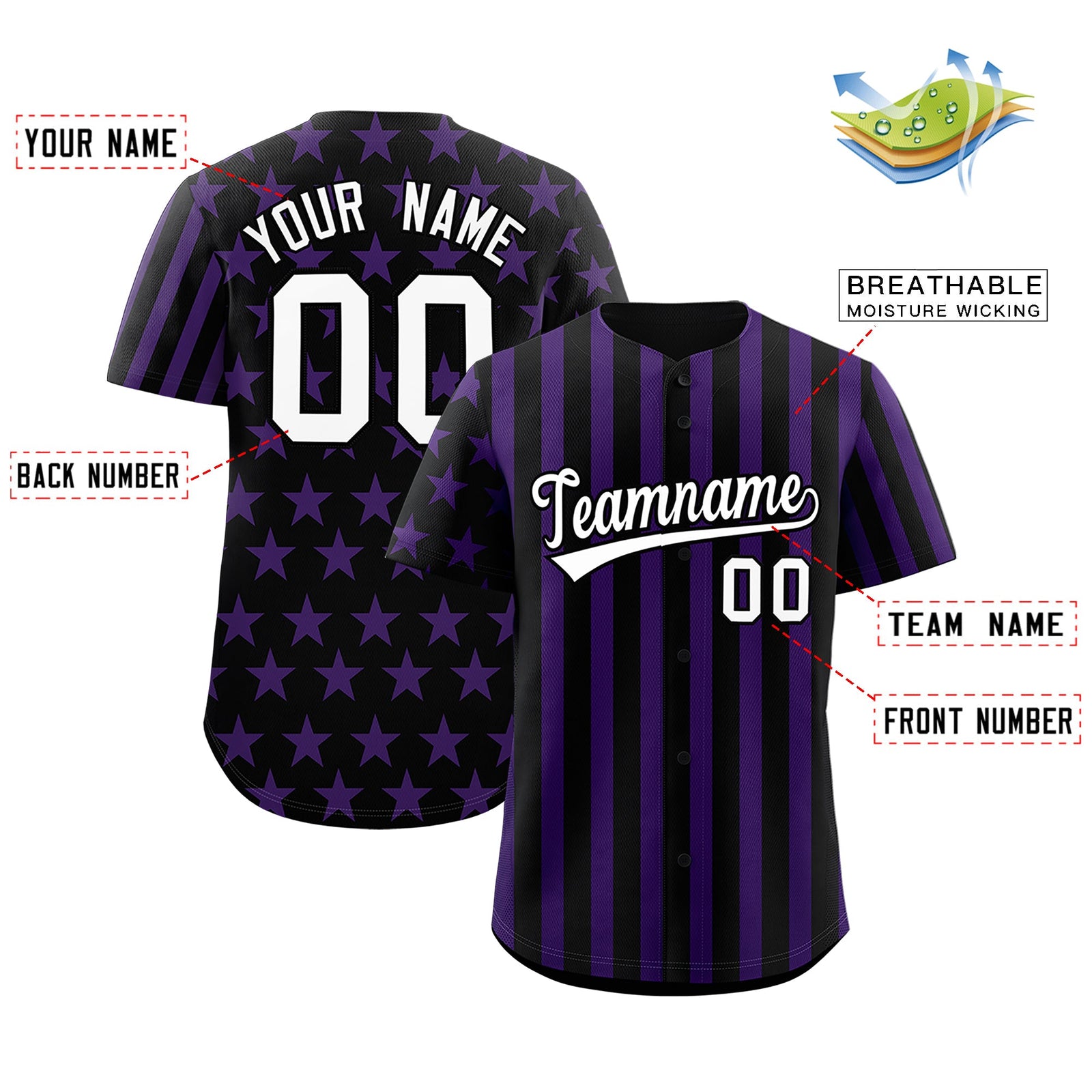 Custom Black Purple American Flag Graffiti Pattern Baseball Jersey| KXKSHOP