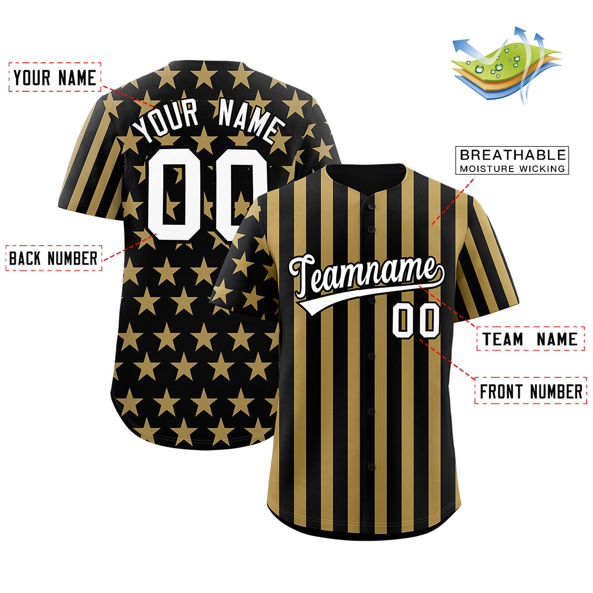 Custom Black Old Gold American Flag Graffiti Pattern Baseball Jersey| KXKSHOP