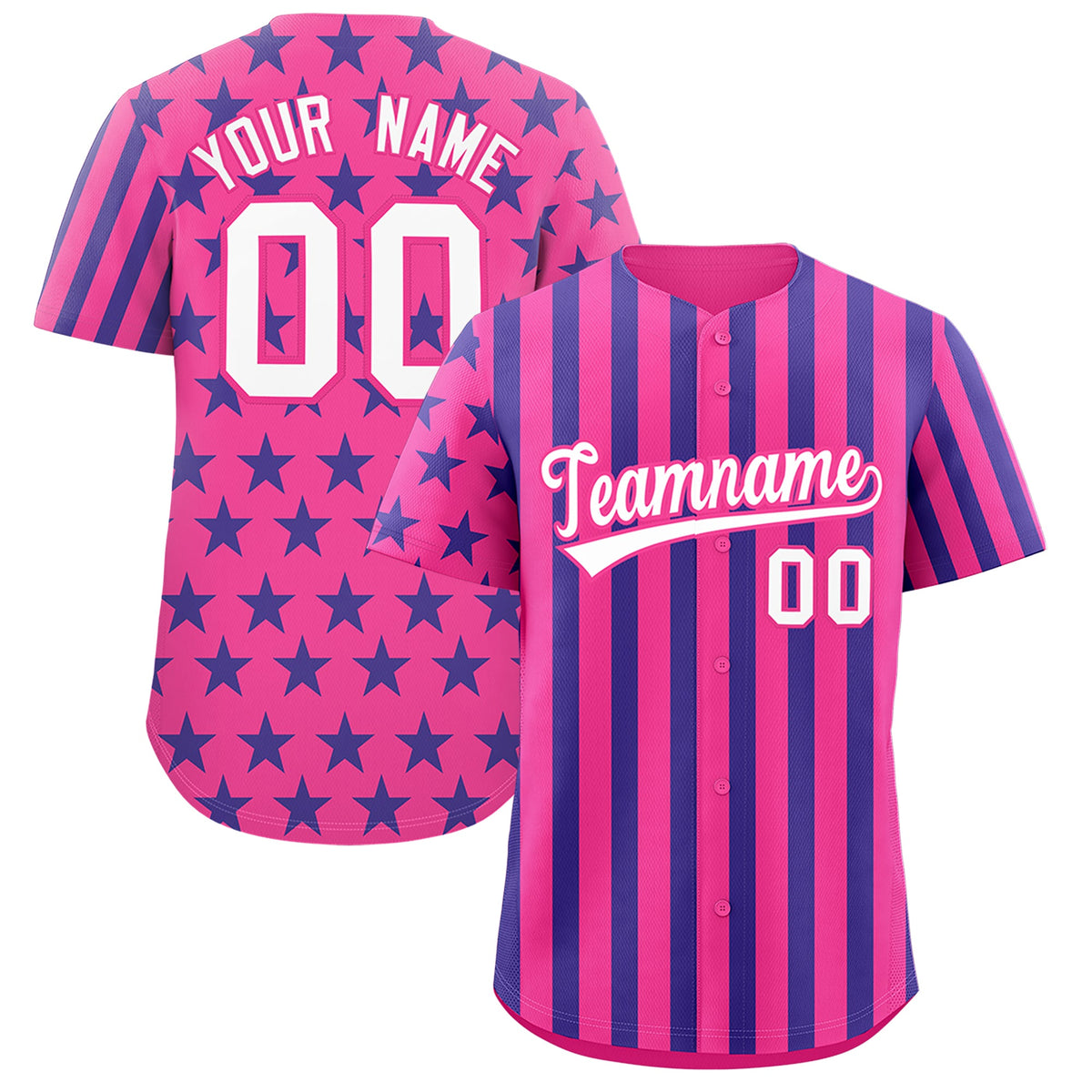 Custom Pink Royal Blue American Flag Graffiti Pattern Baseball Jersey| KXKSHOP