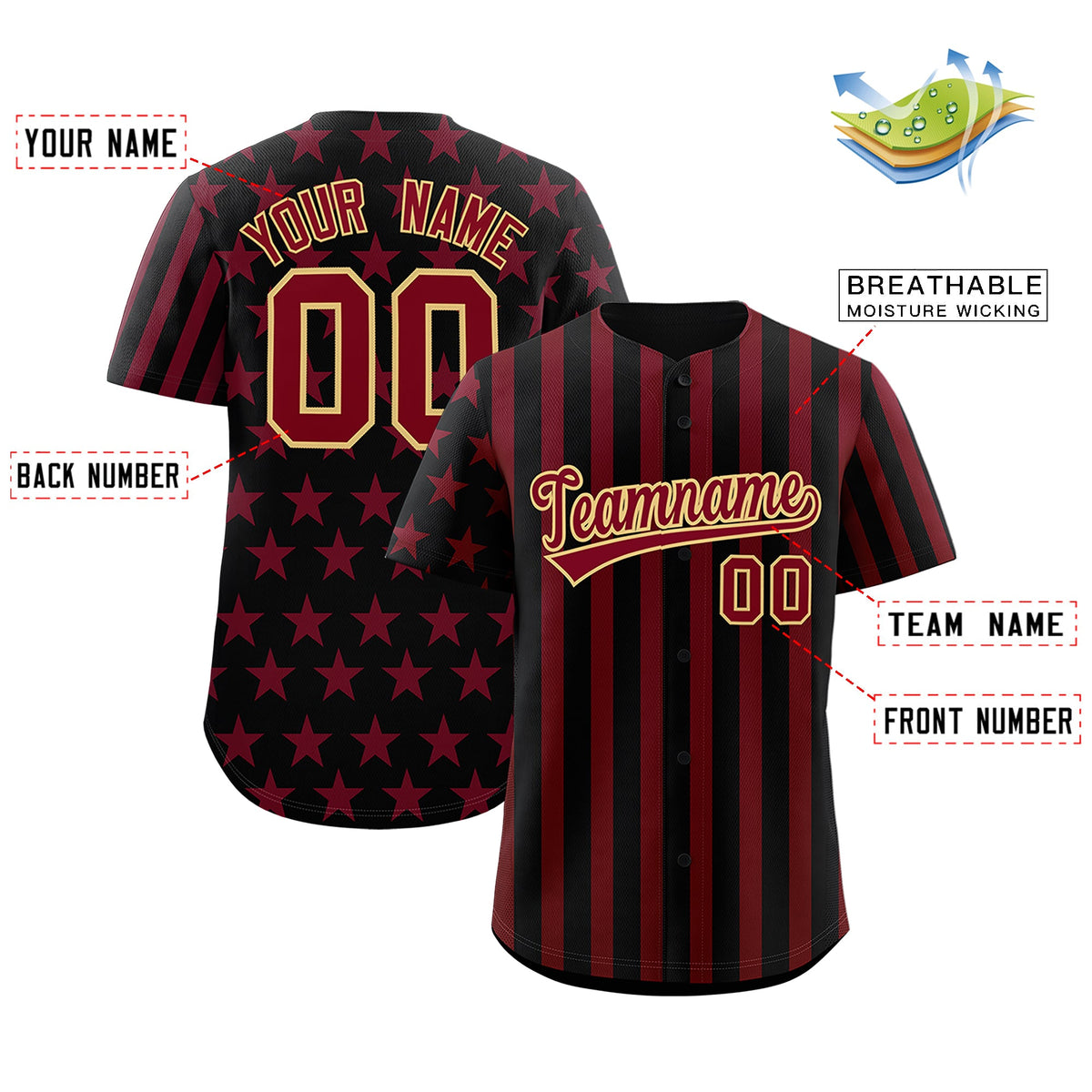 Custom Black Crimson American Flag Graffiti Pattern Baseball Jersey| KXKSHOP