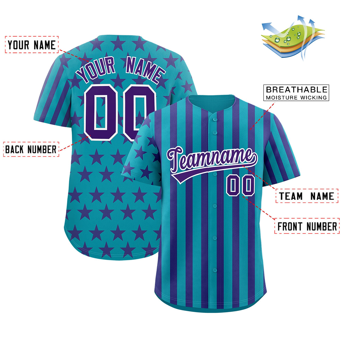 Custom Teal Purple American Flag Graffiti Pattern Baseball Jersey| KXKSHOP