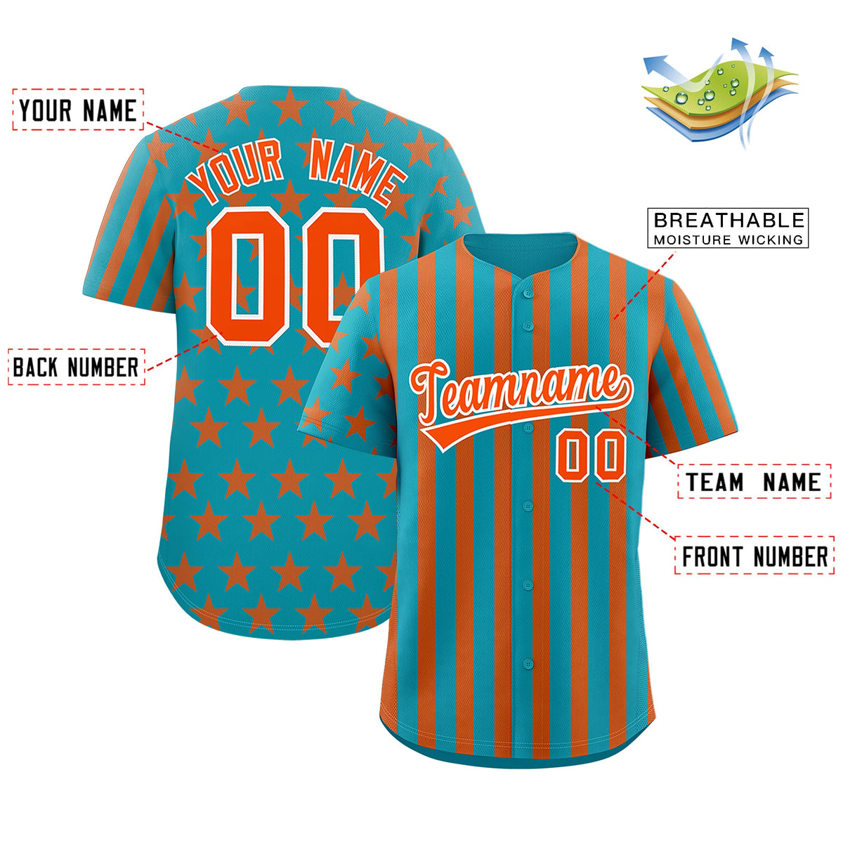 Custom Aqua Orange American Flag Graffiti Pattern Baseball Jersey| KXKSHOP