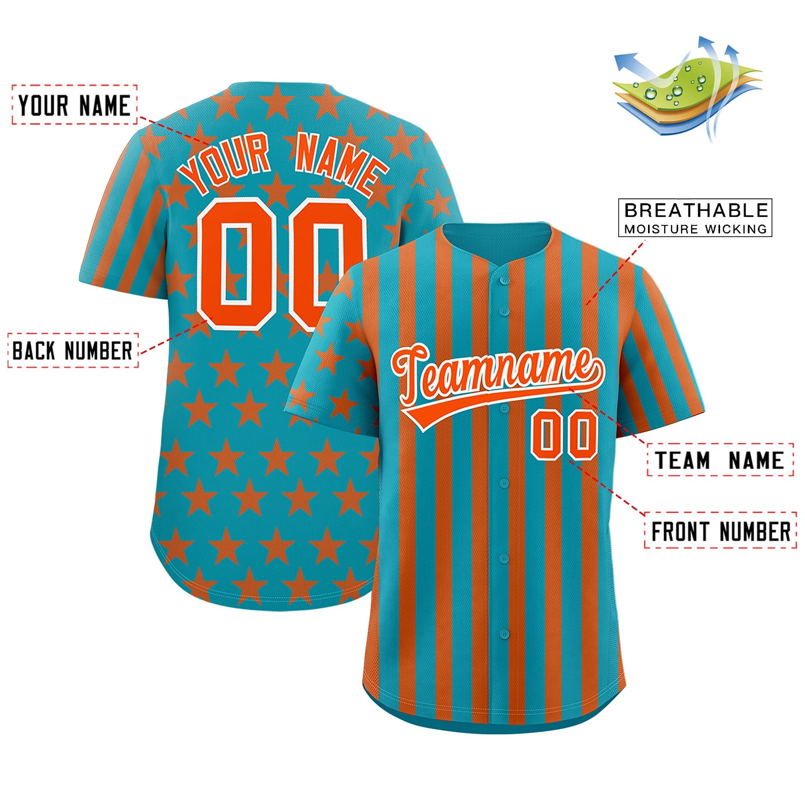 Custom Aqua Orange American Flag Graffiti Pattern Baseball Jersey| KXKSHOP