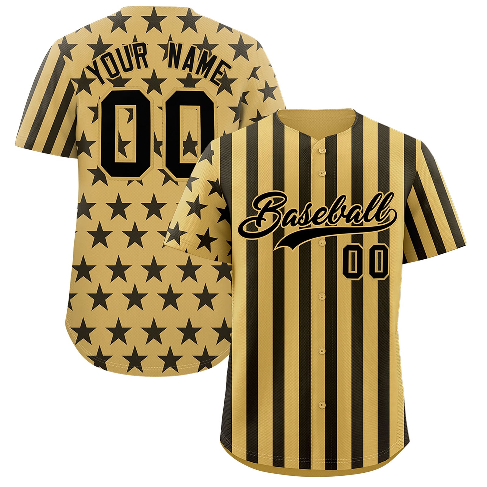 Custom Old Gold Black American Flag Graffiti Pattern Baseball Jersey| KXKSHOP