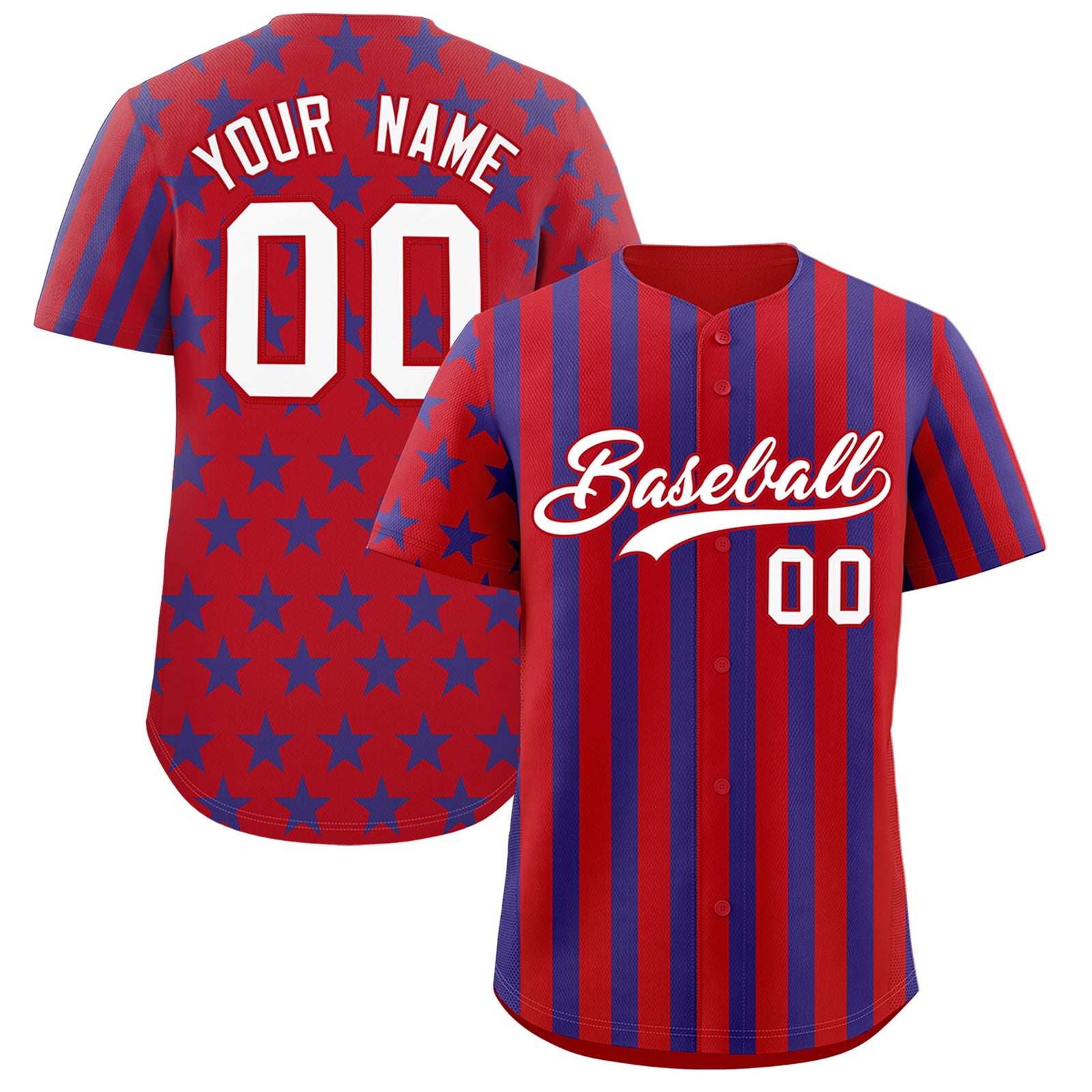 Custom Red Royal Blue American Flag Graffiti Pattern Baseball Jersey| KXKSHOP