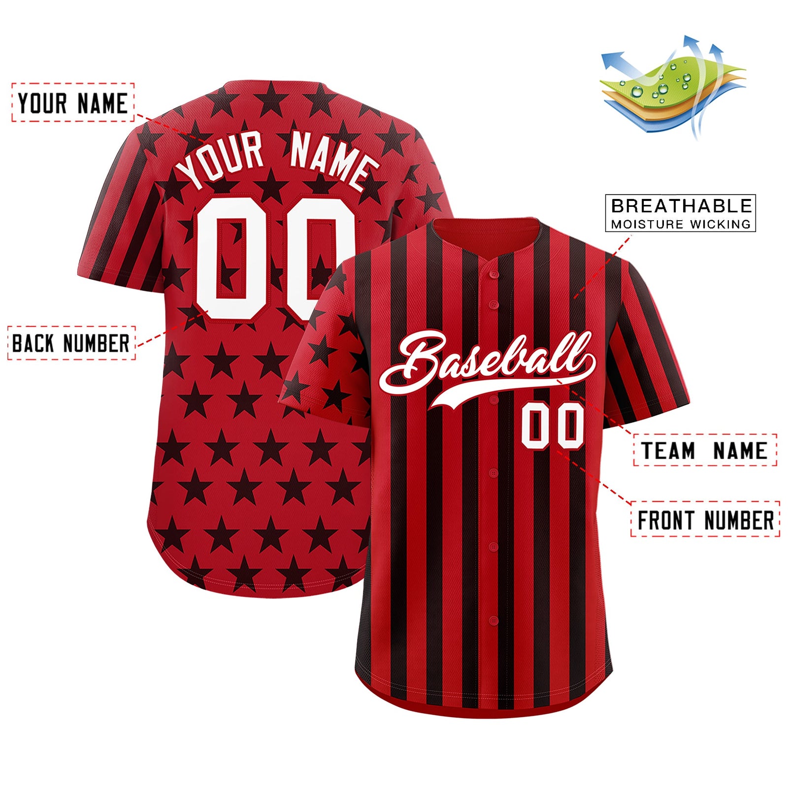 Custom Red Black American Flag Graffiti Pattern Baseball Jersey| KXKSHOP