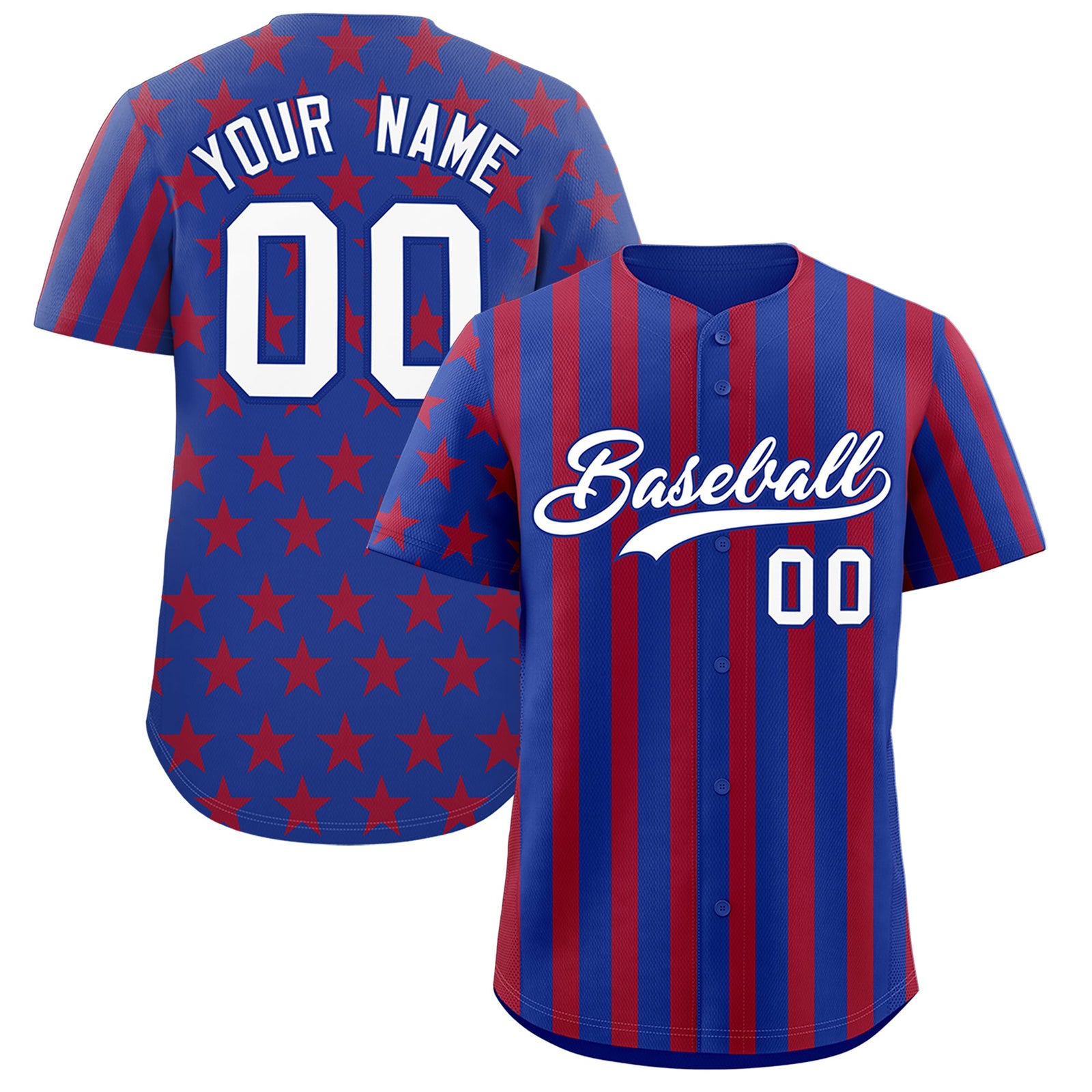Custom Royal Blue Red American Flag Graffiti Pattern Baseball Jersey| KXKSHOP