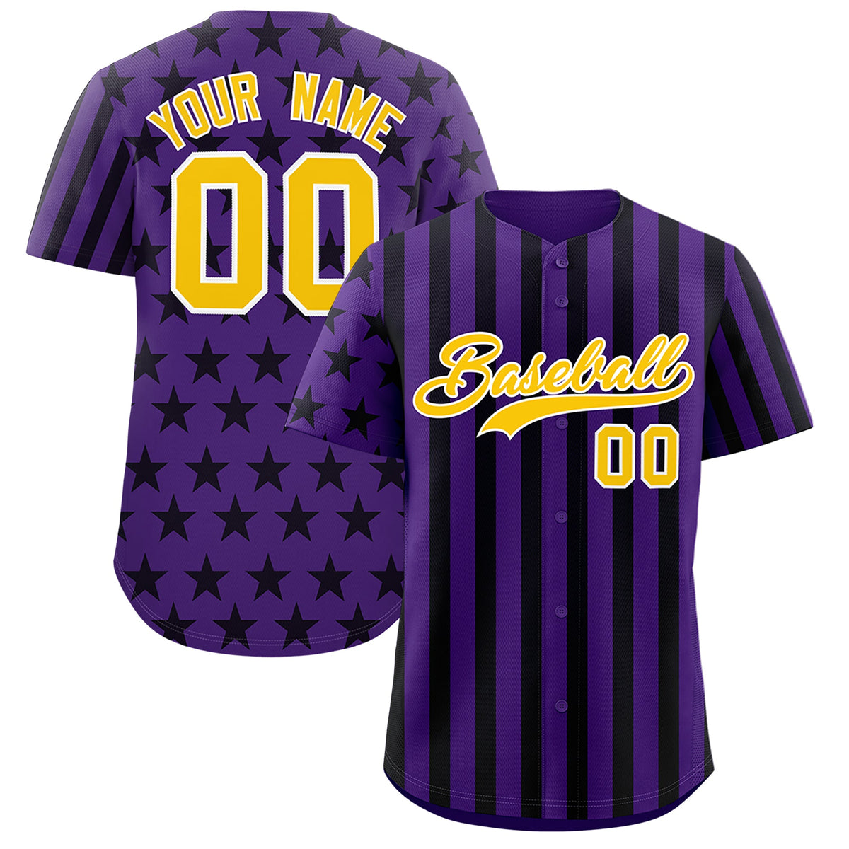 Custom Purple Black American Flag Graffiti Pattern Baseball Jersey| KXKSHOP