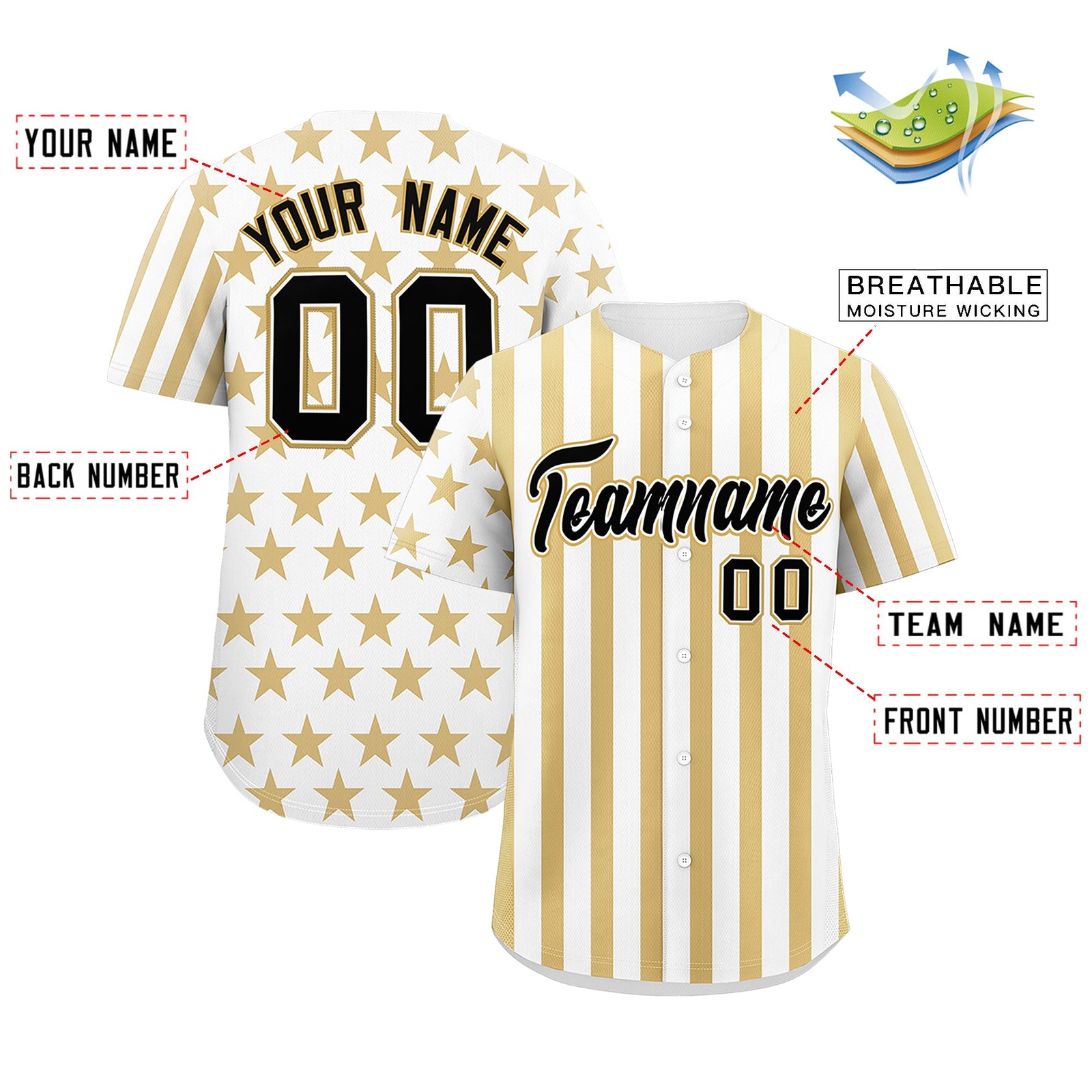 Custom White Old Gold American Flag Graffiti Pattern Baseball Jersey| KXKSHOP