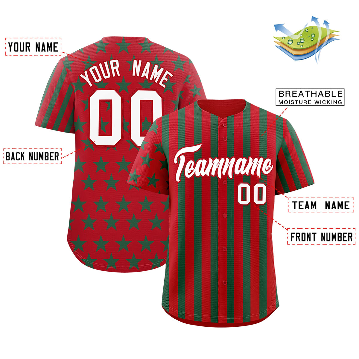 Custom Red Kelly Green American Flag Graffiti Pattern Baseball Jersey| KXKSHOP