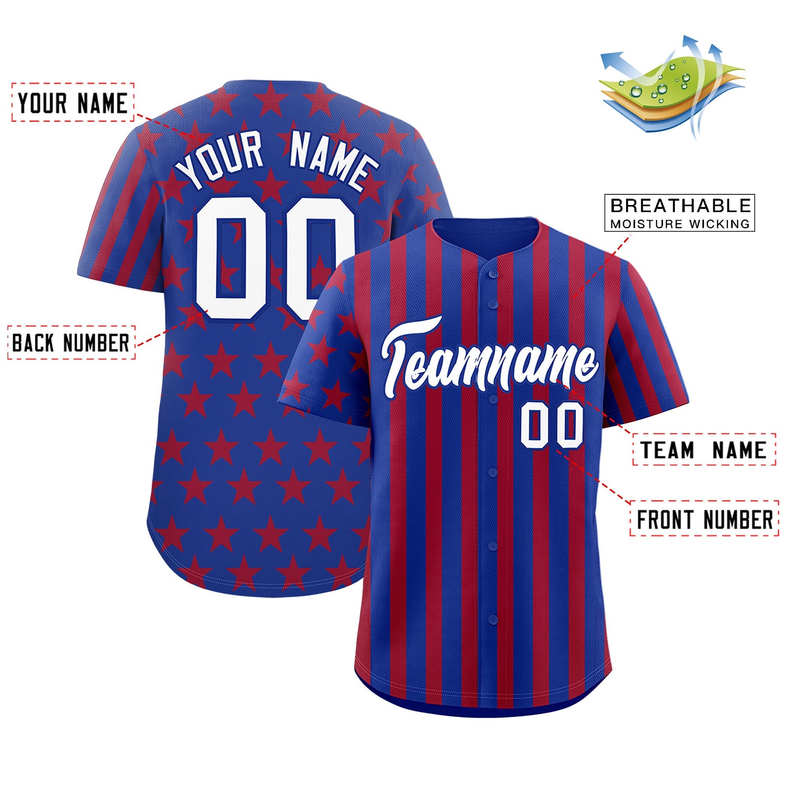 Custom Royal Blue Red American Flag Graffiti Pattern Baseball Jersey| KXKSHOP